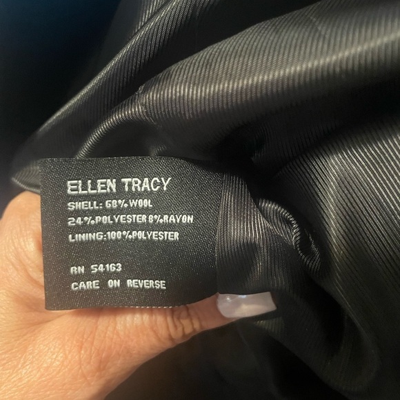 Ellen Tracy Black Wool Button Cape Belted Jacket Coat - Picture 9 of 13